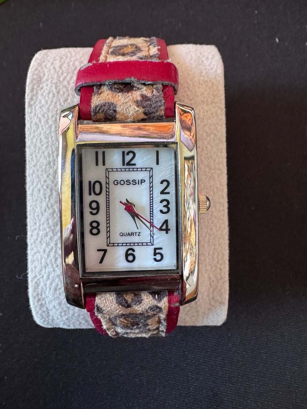 Gossip Quartz Rectangular Watch Leopard Print Leather Strap